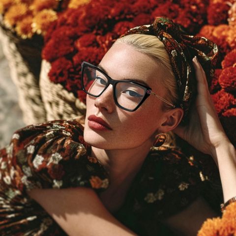imagem de modelo com &oacute;culos graduados Frida Kahlo, link para a categoria