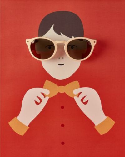 busto plano com uma gravata‑borboleta e uns &oacute;culos de sol