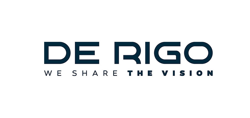 logo do grupo De Rigo, com o slogan we share the vision