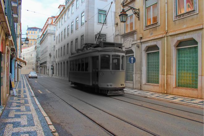 Imagem de um elétrico numa visão com escotoma central grau 1